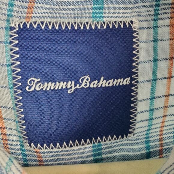 Tommy Bahama Paradigm Blue Plaid Linen Button Short Sleeve Shirt Size Large - Picture 3 of 9